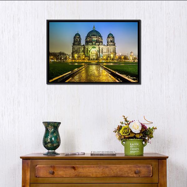 Berliner Dom At Night Canvas Wall Art-1 Piece-Floating Frame-24" x 16"-Tiaracle
