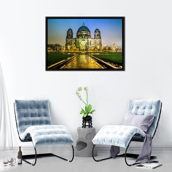 Berliner Dom At Night Canvas Wall Art-3 Horizontal-Gallery Wrap-25" x 16"-Tiaracle