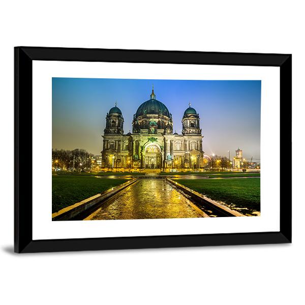 Berliner Dom At Night Canvas Wall Art-3 Horizontal-Gallery Wrap-25" x 16"-Tiaracle