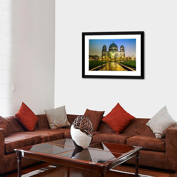 Berliner Dom At Night Canvas Wall Art-3 Horizontal-Gallery Wrap-25" x 16"-Tiaracle
