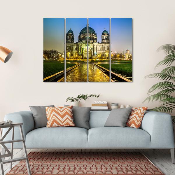 Berliner Dom At Night Canvas Wall Art-4 Horizontal-Gallery Wrap-34" x 24"-Tiaracle