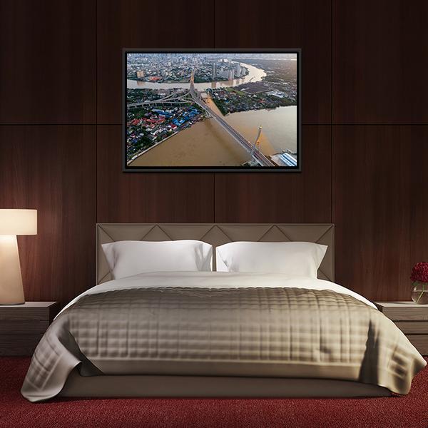 Bhumibol Bridge Aerial View Canvas Wall Art-3 Horizontal-Gallery Wrap-25" x 16"-Tiaracle
