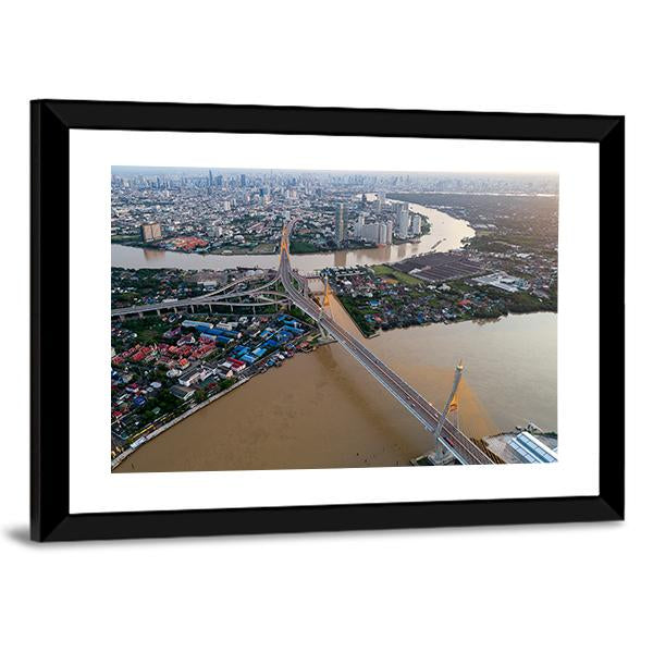 Bhumibol Bridge Aerial View Canvas Wall Art-3 Horizontal-Gallery Wrap-25" x 16"-Tiaracle
