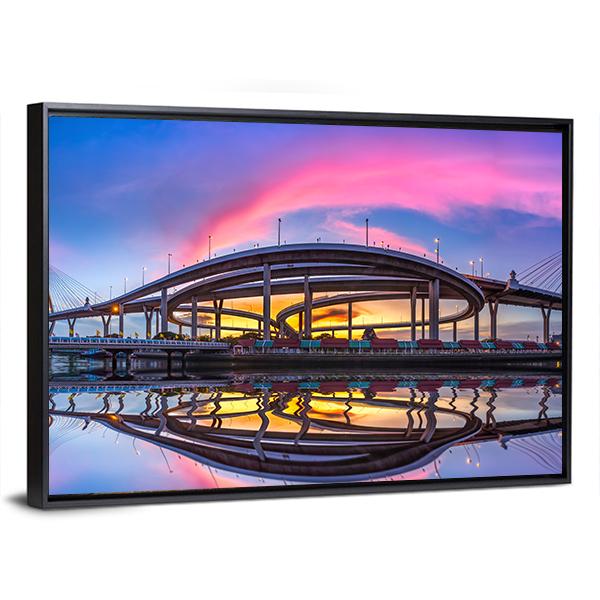 Bhumibol Bridge At Twilight Canvas Wall Art-5 Horizontal-Gallery Wrap-22" x 12"-Tiaracle