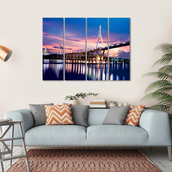 Bhumibol Bridge Canvas Wall Art-4 Horizontal-Gallery Wrap-34" x 24"-Tiaracle