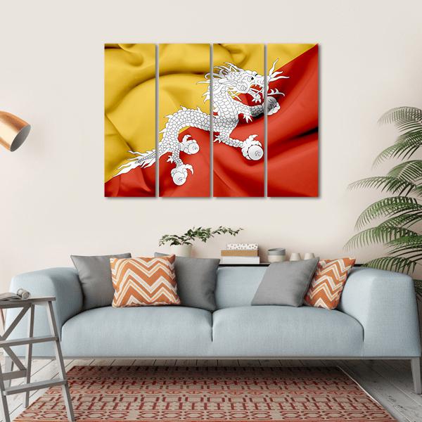 Bhutan Waving Flag Canvas Wall Art-4 Horizontal-Gallery Wrap-34" x 24"-Tiaracle