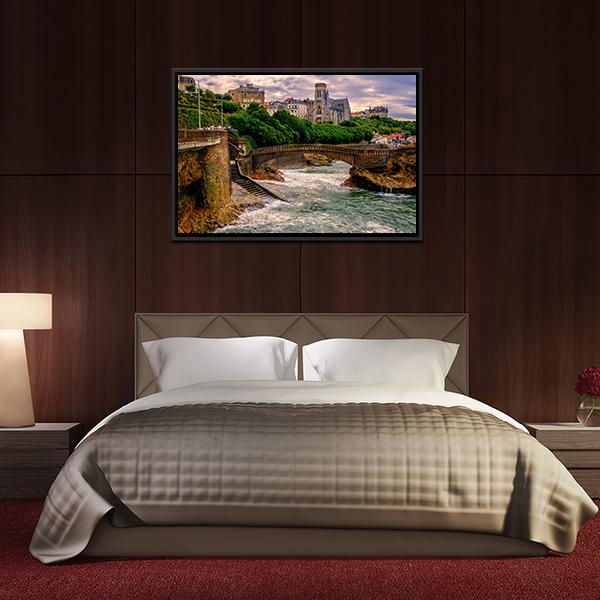 Biarritz City At Sunset Canvas Wall Art-3 Horizontal-Gallery Wrap-25" x 16"-Tiaracle
