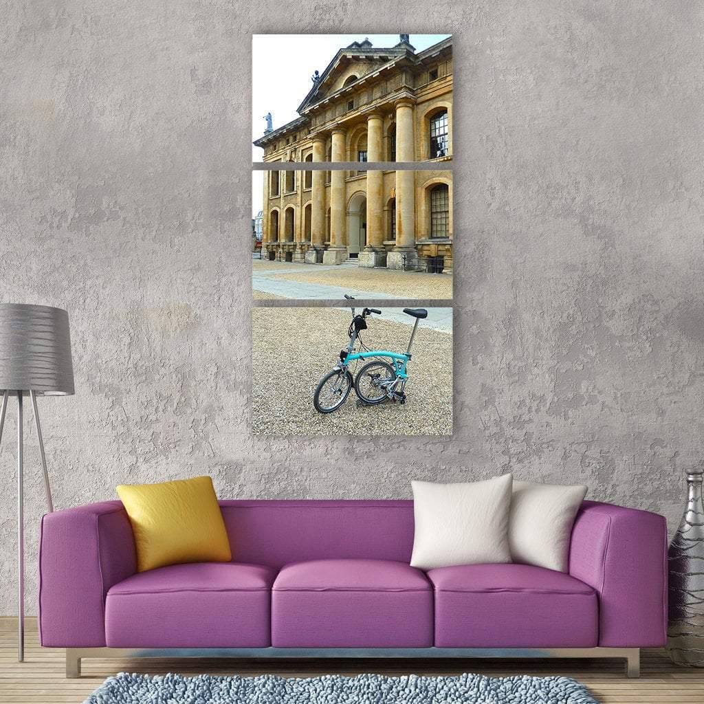 Bicycle In Front Of Old Building Vertical Canvas Wall Art-3 Vertical-Gallery Wrap-12" x 25"-Tiaracle