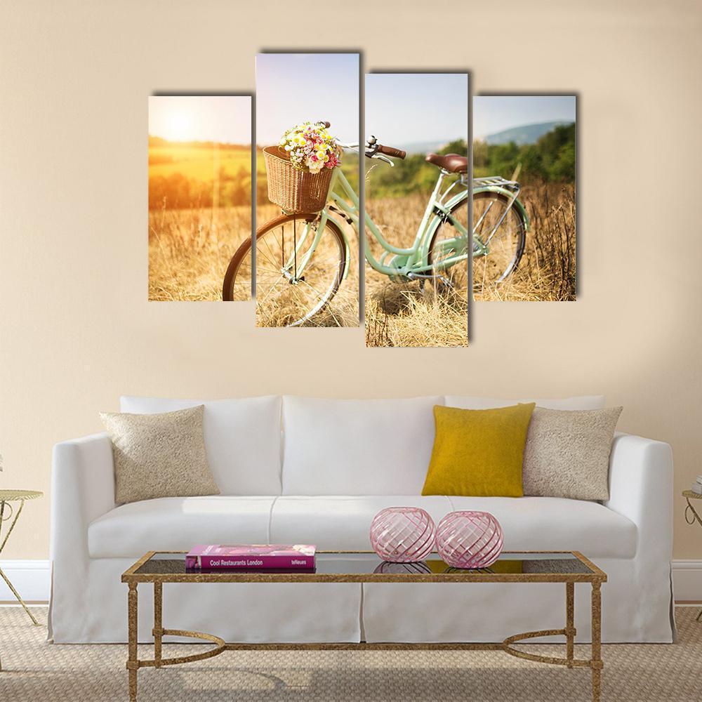Vintage Bicycle Canvas Wall Art-4 Pop-Gallery Wrap-50" x 32"-Tiaracle