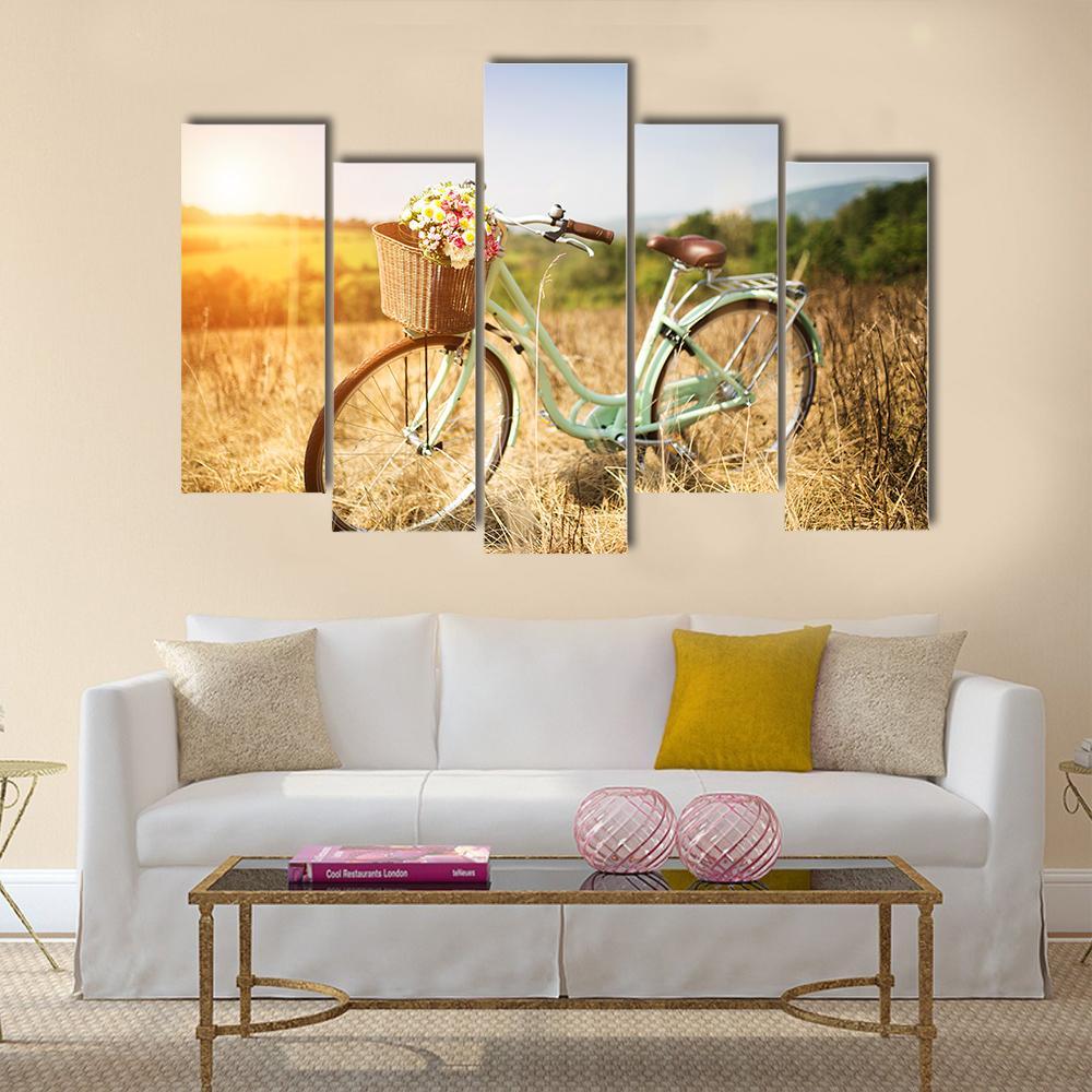 Vintage Bicycle Canvas Wall Art-5 Pop-Gallery Wrap-47" x 32"-Tiaracle