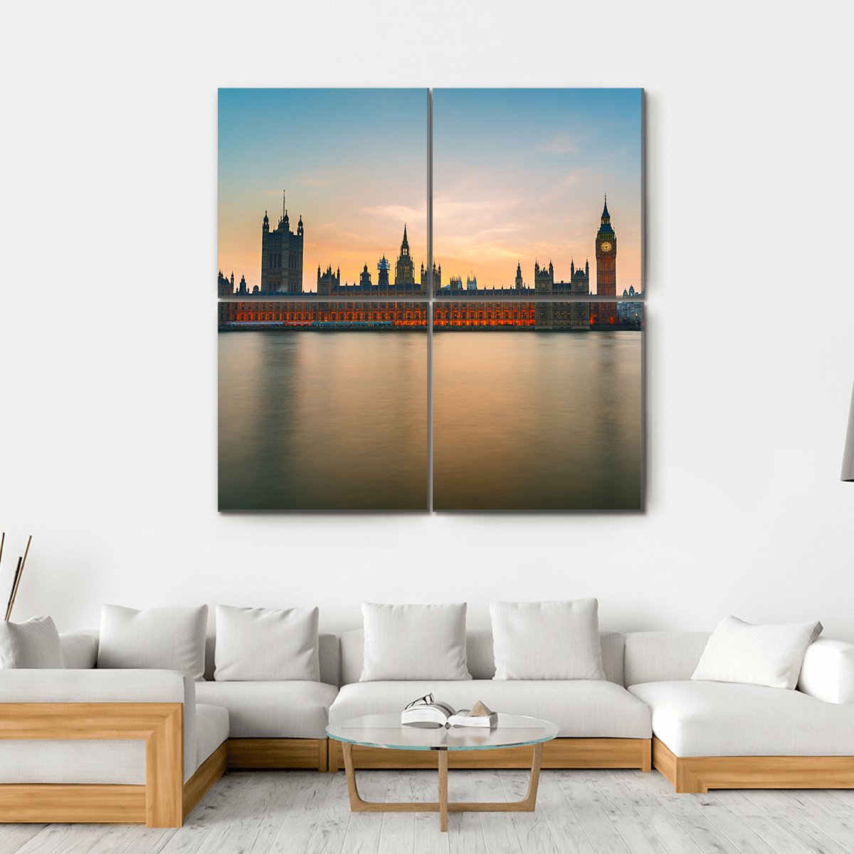 Big Ben & Houses Canvas Wall Art-4 Square-Gallery Wrap-17" x 17"-Tiaracle