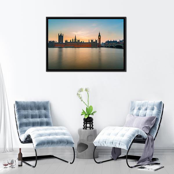 Big Ben & Houses Canvas Wall Art-3 Horizontal-Gallery Wrap-25" x 16"-Tiaracle
