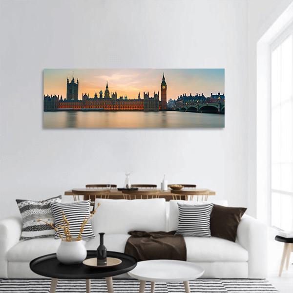 Big Ben & Houses Panoramic Canvas Wall Art-1 Piece-36" x 12"-Tiaracle