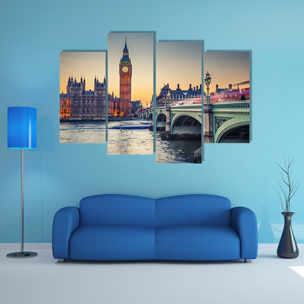 Big Ben & Houses Of Parliament Canvas Wall Art-4 Pop-Gallery Wrap-50" x 32"-Tiaracle