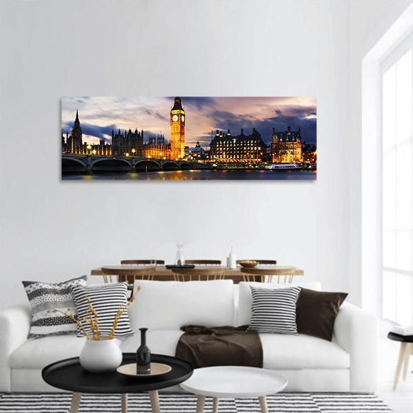 Big Ben & Houses UK Panoramic Canvas Wall Art-1 Piece-36" x 12"-Tiaracle