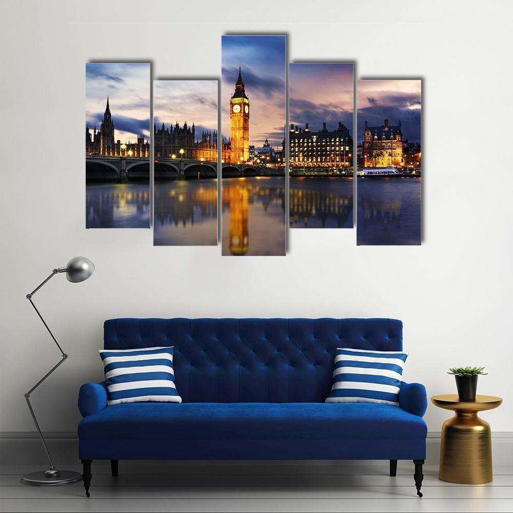 Big Ben & Houses UK Canvas Wall Art-5 Pop-Gallery Wrap-47" x 32"-Tiaracle