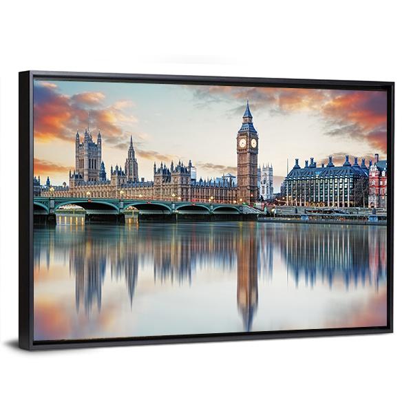 Big Ben And Parliament Houses Canvas Wall Art-3 Horizontal-Gallery Wrap-25" x 16"-Tiaracle