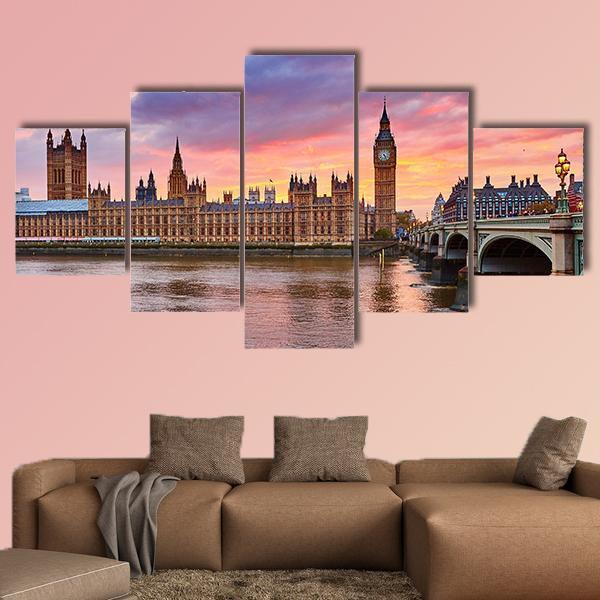 River Thames Canvas Wall Art-5 Star-Gallery Wrap-62" x 32"-Tiaracle