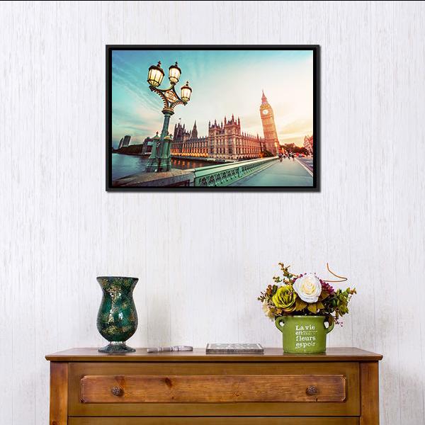 Big Ben At Sunset Canvas Wall Art-1 Piece-Floating Frame-24" x 16"-Tiaracle