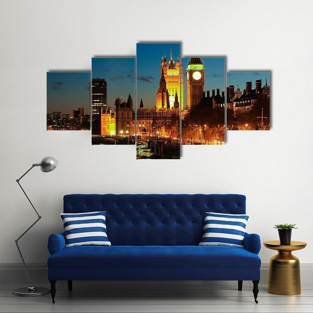 Big Ben Clock Tower Canvas Wall Art-5 Star-Gallery Wrap-62" x 32"-Tiaracle