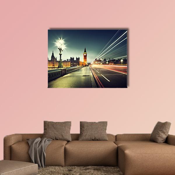 Big Ben From Westminster Bridge Canvas Wall Art-1 Piece-Gallery Wrap-48" x 32"-Tiaracle