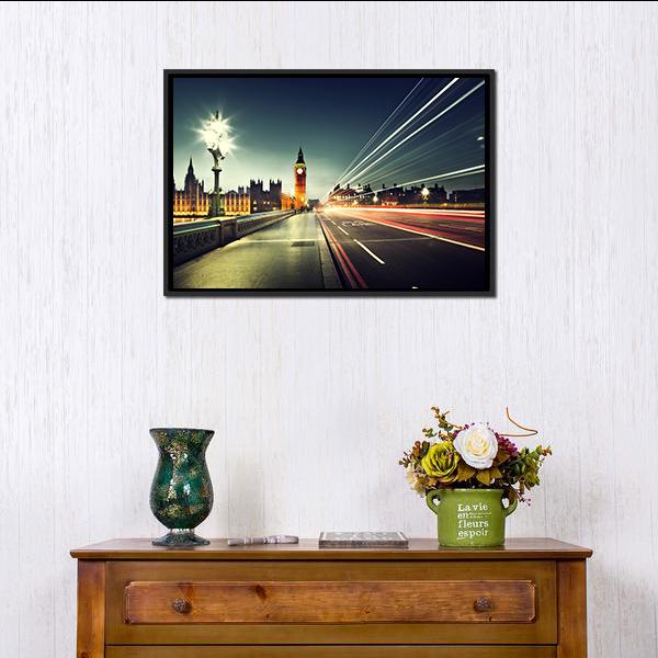 Big Ben From Westminster Bridge Canvas Wall Art-1 Piece-Floating Frame-24" x 16"-Tiaracle