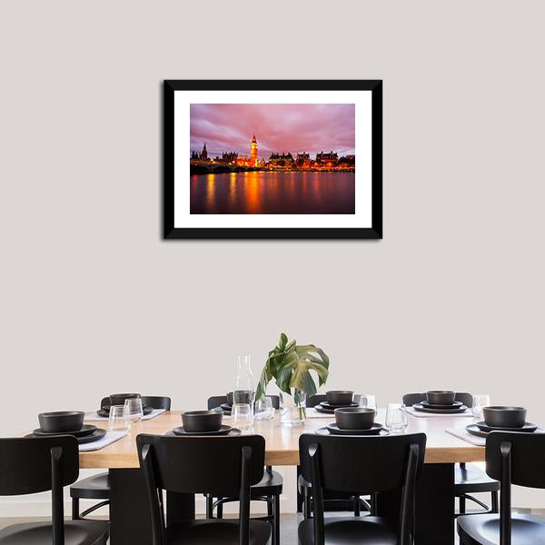 Big Ben & Houses At Night Panoramic Canvas Wall Art-1 Piece-36" x 12"-Tiaracle