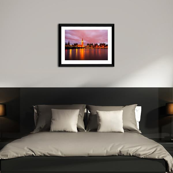 Big Ben & Houses At Night Panoramic Canvas Wall Art-1 Piece-36" x 12"-Tiaracle