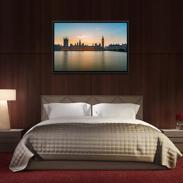 Big Ben & Houses Canvas Wall Art-5 Horizontal-Gallery Wrap-22" x 12"-Tiaracle