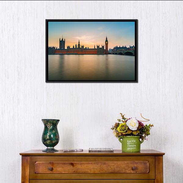 Big Ben & Houses Panoramic Canvas Wall Art-1 Piece-36" x 12"-Tiaracle