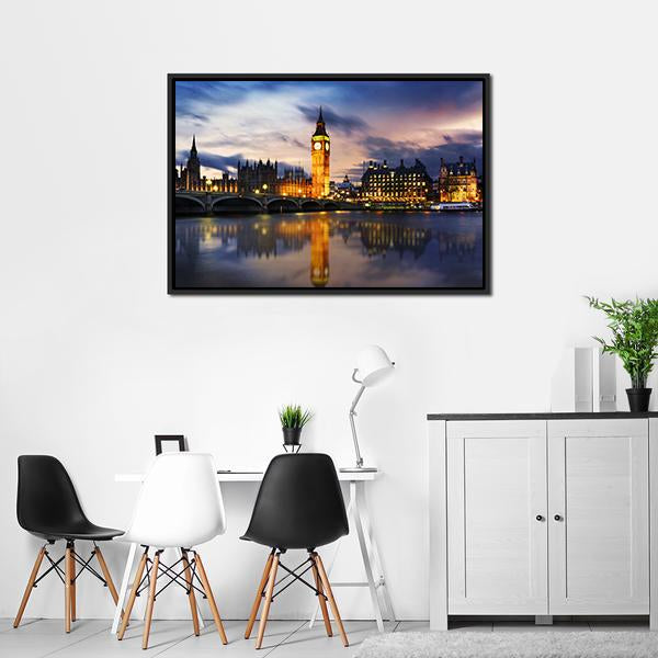 Big Ben & Houses UK Canvas Wall Art-5 Horizontal-Gallery Wrap-22" x 12"-Tiaracle