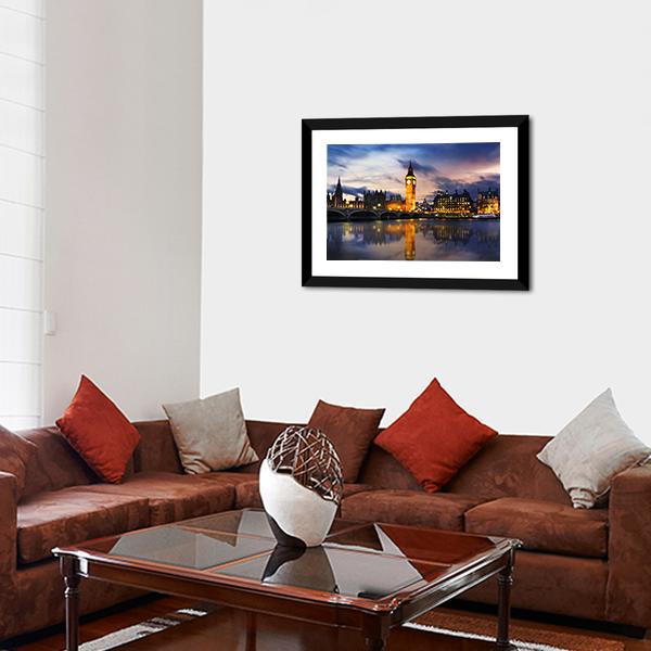 Big Ben & Houses UK Canvas Wall Art-5 Horizontal-Gallery Wrap-22" x 12"-Tiaracle