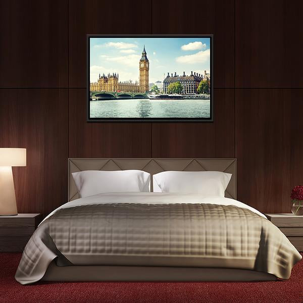 Big Ben In Sunny Day Canvas Wall Art-3 Horizontal-Gallery Wrap-25" x 16"-Tiaracle