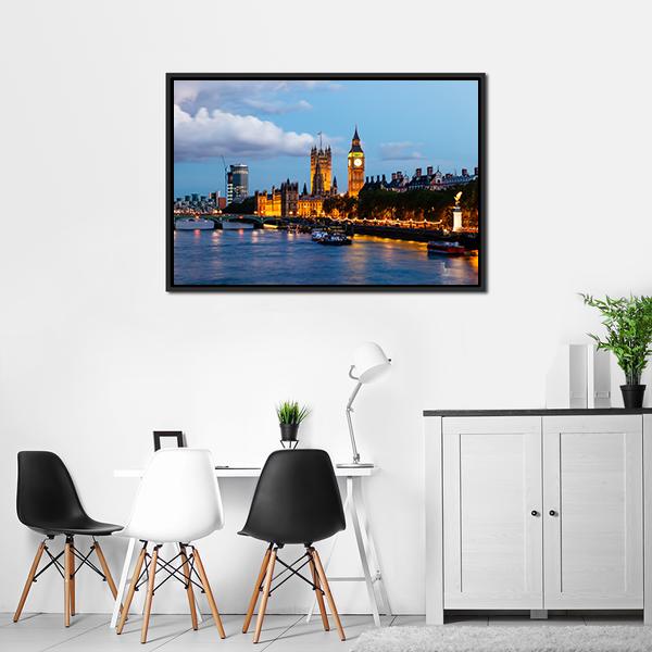Big Ben In The Evening Panoramic Canvas Wall Art-1 Piece-36" x 12"-Tiaracle