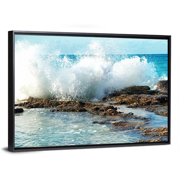 Big Breaking Waves Canvas Wall Art-3 Horizontal-Gallery Wrap-25" x 16"-Tiaracle