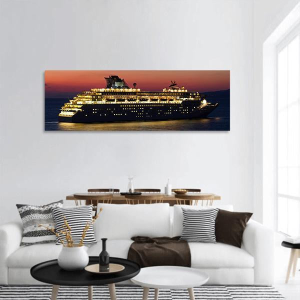 Cruise Ship At Night Panoramic Canvas Wall Art-1 Piece-36" x 12"-Tiaracle