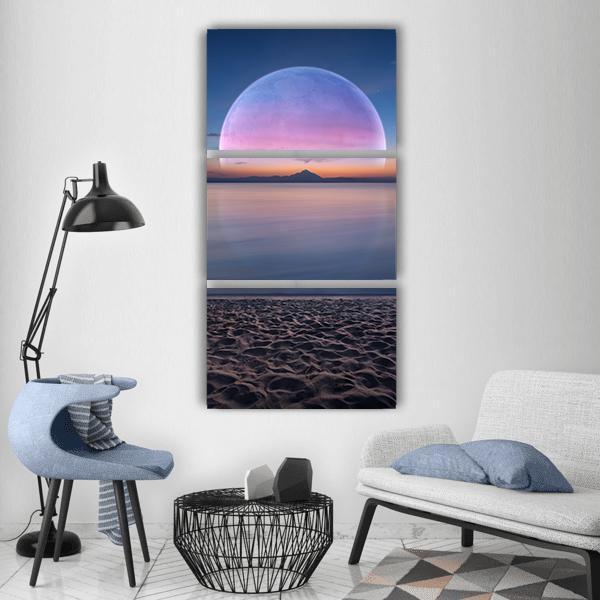 Moon & Sandy Beach Vertical Canvas Wall Art-3 Vertical-Gallery Wrap-12" x 25"-Tiaracle