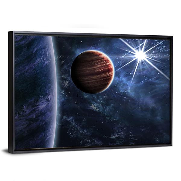 Big Planet Moon & Star Canvas Wall Art-3 Horizontal-Gallery Wrap-25" x 16"-Tiaracle