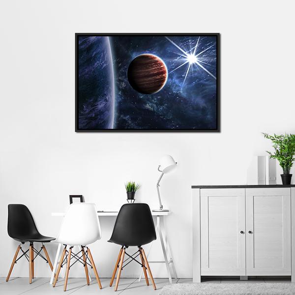 Big Planet Moon & Star Canvas Wall Art-3 Horizontal-Gallery Wrap-25" x 16"-Tiaracle