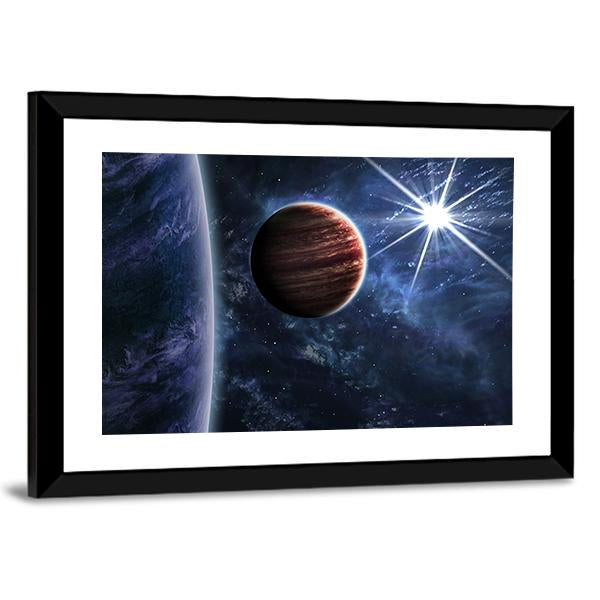 Big Planet Moon & Star Canvas Wall Art-3 Horizontal-Gallery Wrap-25" x 16"-Tiaracle