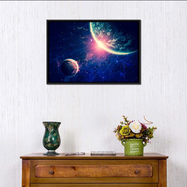 Beautiful Space Background Canvas Wall Art-1 Piece-Floating Frame-24" x 16"-Tiaracle