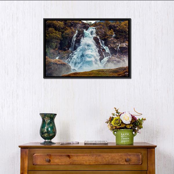 Big Waterfall Norway Canvas Wall Art-1 Piece-Floating Frame-24" x 16"-Tiaracle