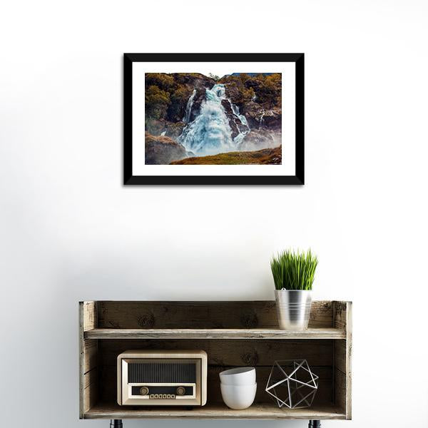 Big Waterfall Norway Canvas Wall Art-1 Piece-Framed Print-20" x 16"-Tiaracle