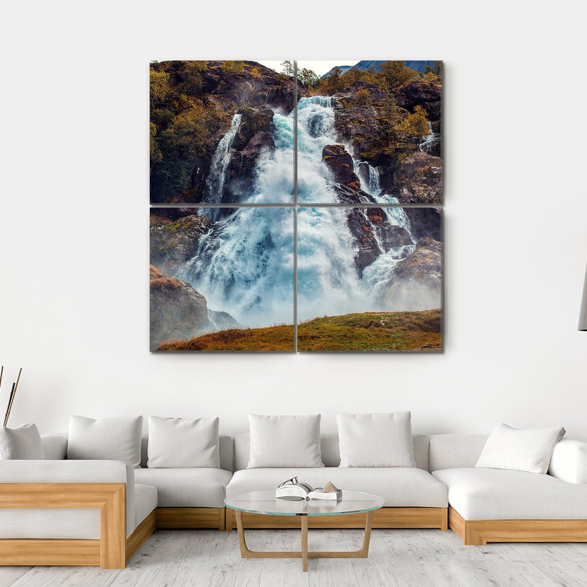 Big Waterfall Norway Canvas Wall Art-4 Square-Gallery Wrap-17" x 17"-Tiaracle