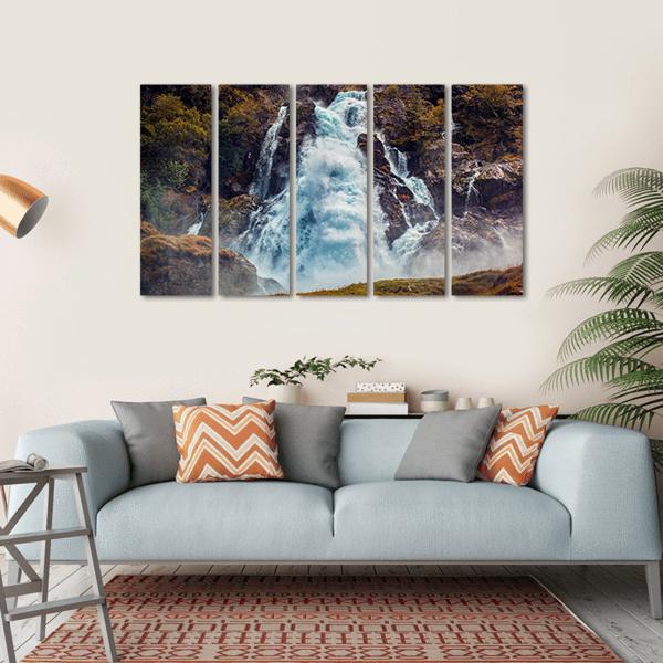 Big Waterfall Norway Canvas Wall Art-5 Horizontal-Gallery Wrap-22" x 12"-Tiaracle
