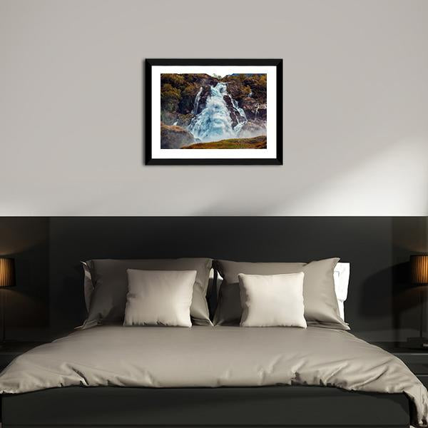Big Waterfall Norway Canvas Wall Art-3 Horizontal-Gallery Wrap-25" x 16"-Tiaracle