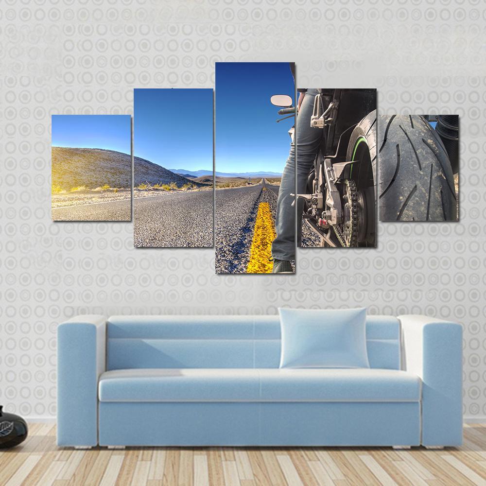Bike On Road Canvas Wall Art-5 Star-Gallery Wrap-62" x 32"-Tiaracle