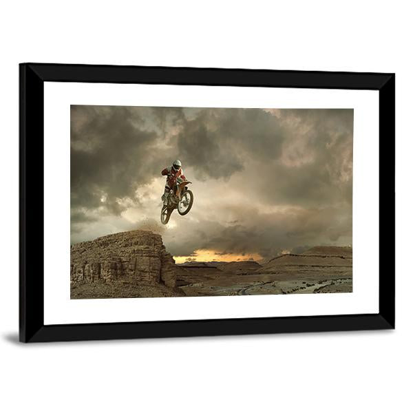 Biker Doing Stunt Canvas Wall Art-5 Horizontal-Gallery Wrap-22" x 12"-Tiaracle