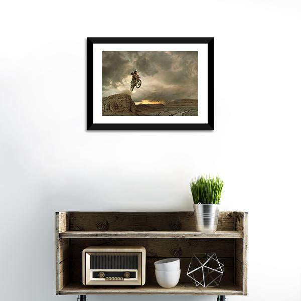 Biker Doing Stunt Panoramic Canvas Wall Art-1 Piece-36" x 12"-Tiaracle