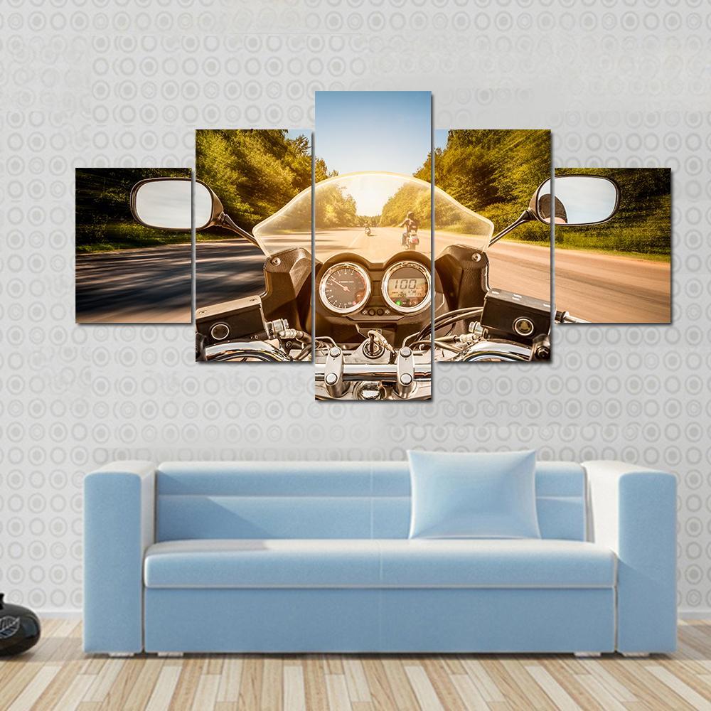 Biker Driving A Motorcycle Canvas Wall Art-5 Star-Gallery Wrap-62" x 32"-Tiaracle